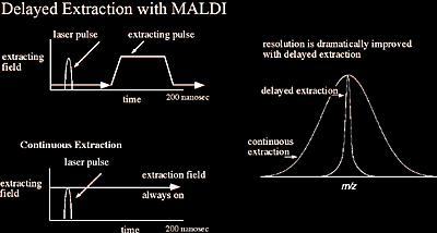 Diagram illustrating delayed extraction with MALDI